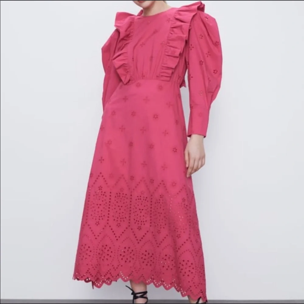 Zara Eyelet Pink Maxi Dress - Picture 2 of 3